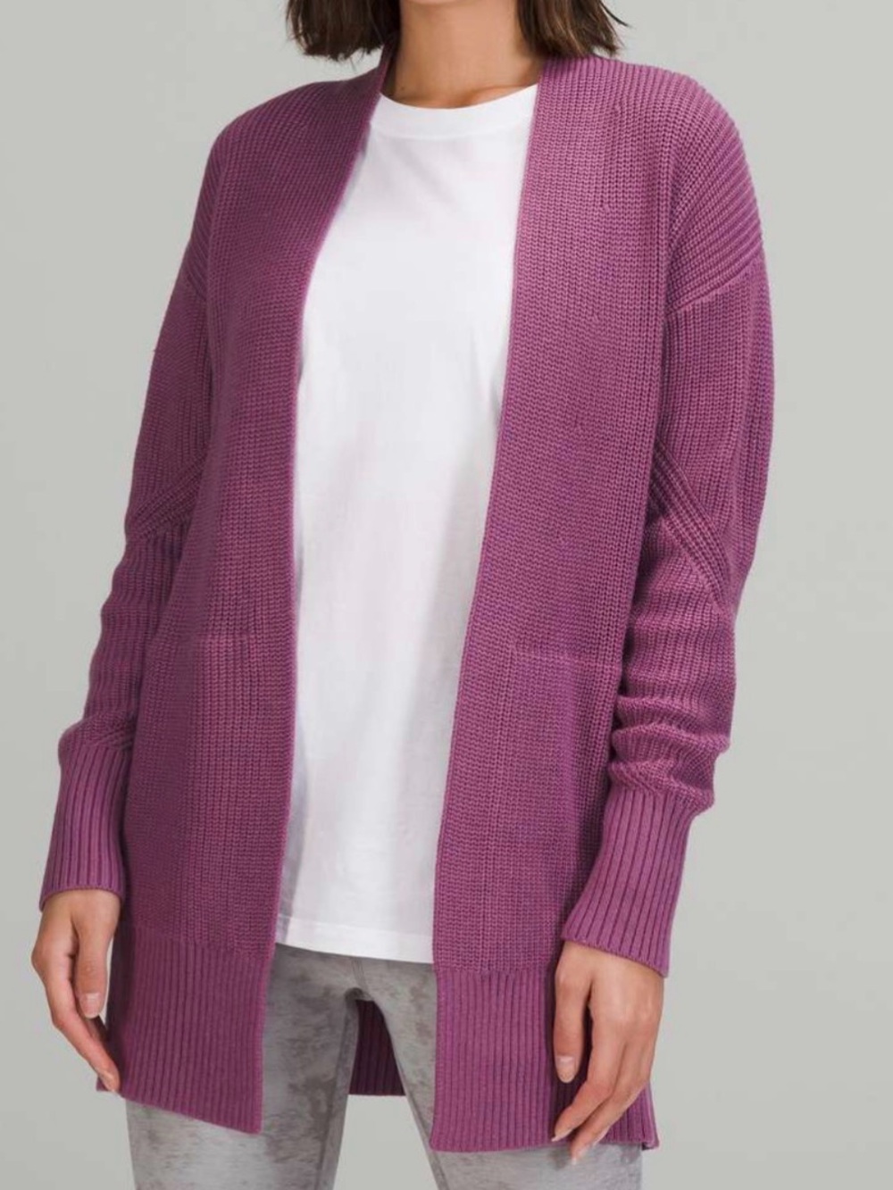 Lululemon Cashlu Open-Front Purple Knit Cardigan Sweater Size M/L